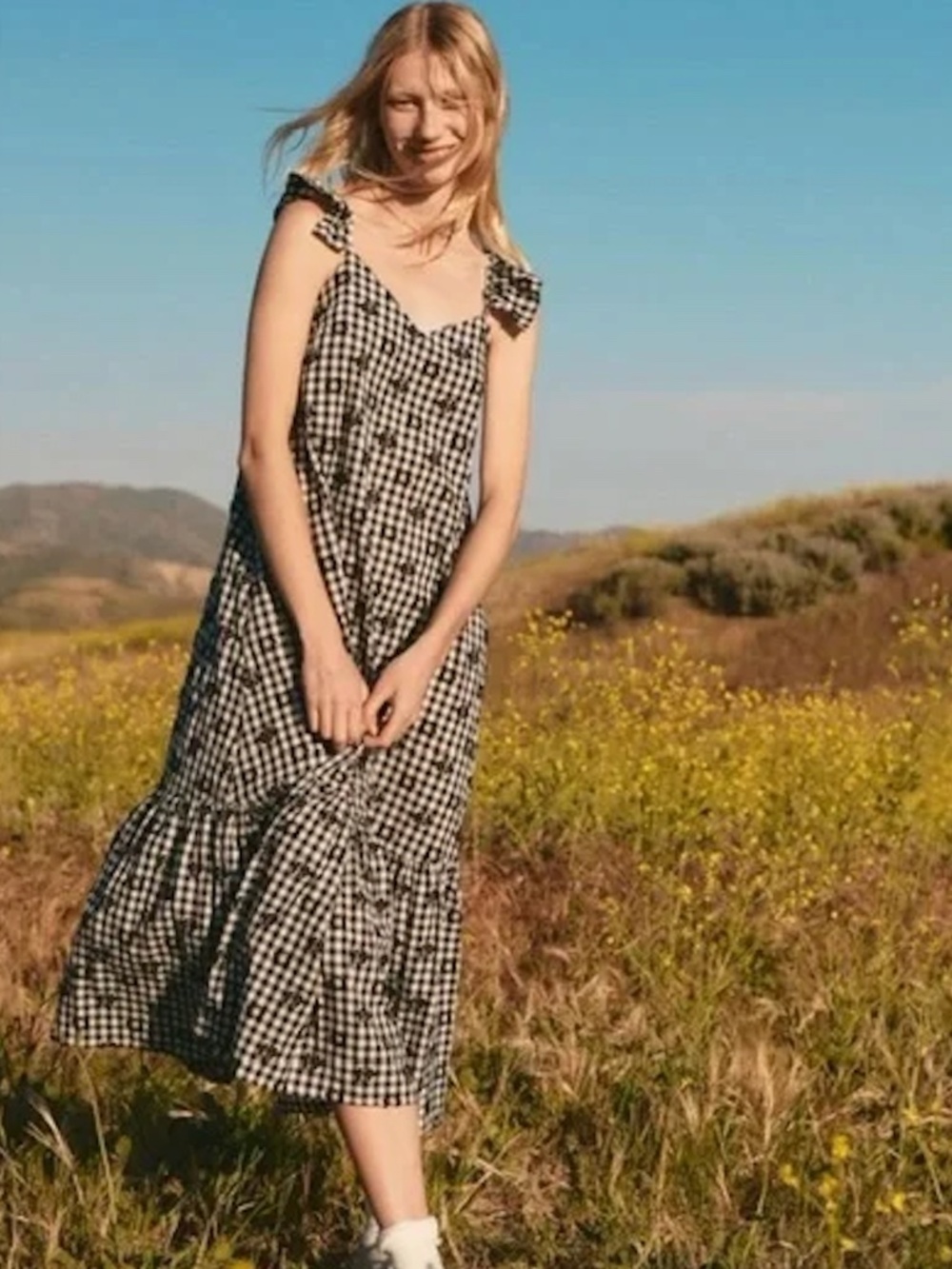 Madewell Ruffle-Hem Tent Midi Dress in Clip Gingham Size 4